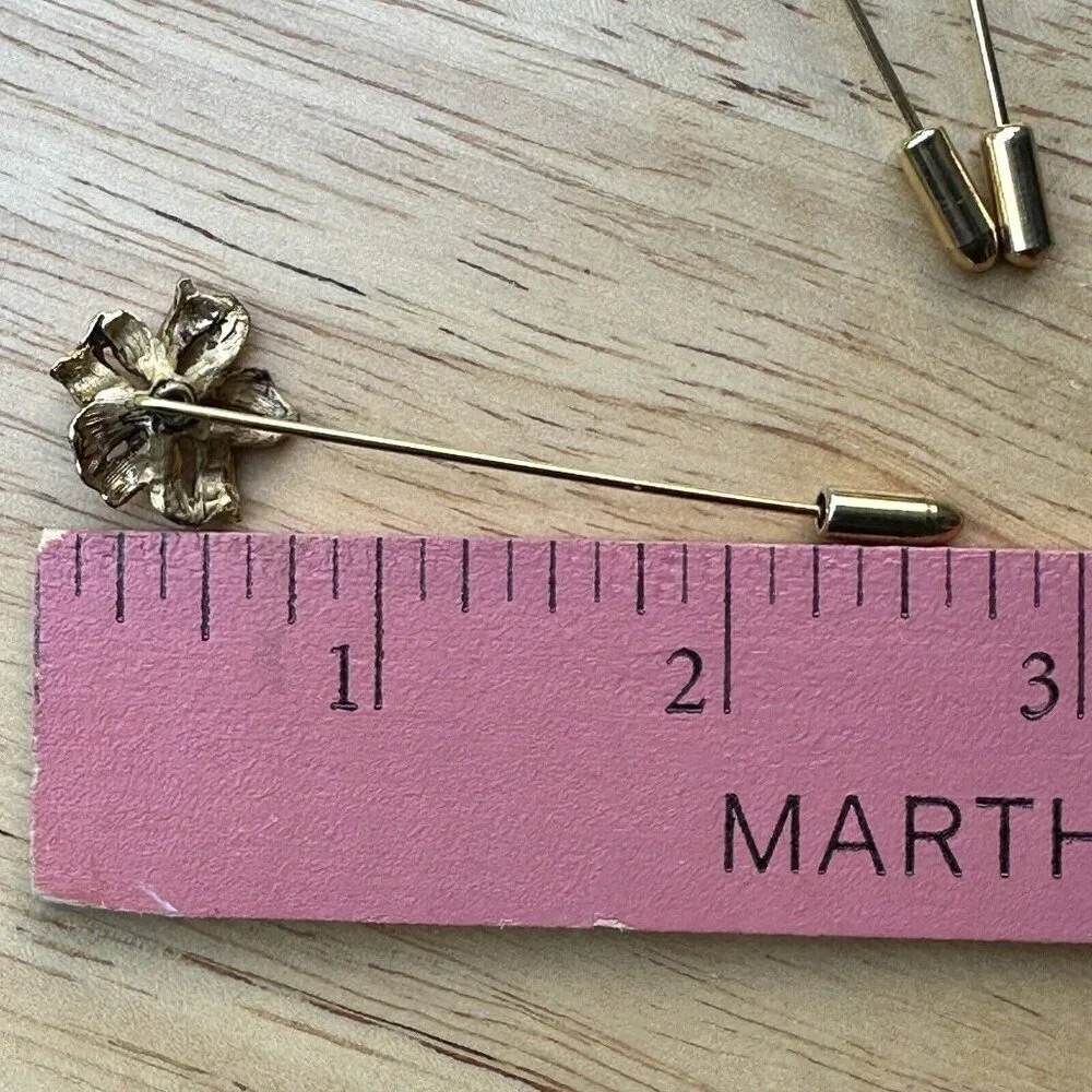 Vintage Stick Pin 2-3‎ Inch Butterfly Flower Shaped Hat Lapel Gold Tone Set Of 3